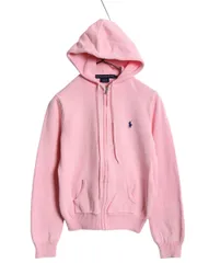 【お得なクーポン配布中!】 ラルフローレン コットン ニット フード パーカー レディース L 小さめ ポロ スポーツ フルジップ セーター ワンポイント シンプル ピンク