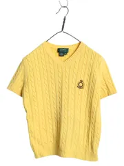 【お得なクーポン配布中!】 90s ローレン ラルフローレン Vネック コットン ケーブル 半袖 ニット セーター レディース M / 古着 オールド ポロ ワンポイント きれいめ