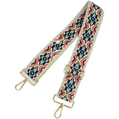 [HSE金丸商店] ショルダーストラップ 刺繍 幅広 花柄 ボヘミアン チェック レオパード (オレンジ＆ブラック ダイヤ, 幅5cm) [幅5cm] [オレンジ＆ブラック ダイヤ]