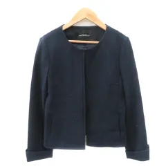 グリーンレーベルリラクシング ユナイテッドアローズ green label relaxing ノーカラージャケット ミドル丈 総裏地 36 S 紺 ネイビー /YK13