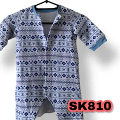 ノーブランド 幾何学模様 ベビーロンパース 青色 白色 サイズ記載なし ベビー服　管理SK810