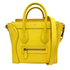 CELINE 希少 極美品 セリーヌ ラゲージ ナノ ショッパー 2way ハンドバッグ ショルダーバッグ 168243 レザー イエロー クロスボディ ポシェット Aランク 鑑定済 中古 セリーヌバッグ【1/28価格改定】