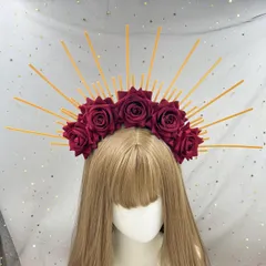 ヘアバンド 黒 赤 バラ 王冠 アポロ 太陽神 フォト撮影 天使 ヘッドアクセサリー