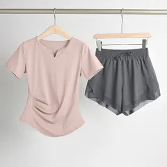 ヨガウェア セット 女性用 フィットネス ウェア 収れん タンクトップ 半袖 Tシャツ 速乾 通気性 夏