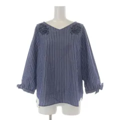 エニィスィス エニシス anySiS ブラウス 2 青 ブルー 刺繍 花柄 ストライプ柄 七分袖 Vネック /GR ■ECC001