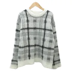 エモダ EMODA ニット セーター 長袖 ラウンドネック チェック柄 F 白 グレー /SY14 ■ECD001