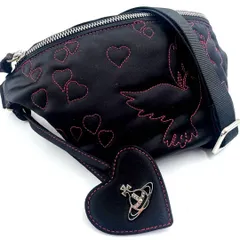 ✨希少✨Vivienne Westwood ヴィヴィアンウエストウッド Kiss bird キスバード ショルダーバッグ ウエストバッグ 斜めがけ 斜め掛け 肩掛け オーブ ORB 刺繍 キルティング サテン ハート チャーム ブラック BLACK 黒 レッド