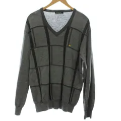 ゴールデンベア GOLDEN BEAR ニット セーター ウール L グレー Vネック 格子柄 長袖 /GG ■ECB001