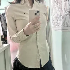 トミーヒルフィガー ライトベージュ コットン シャツ