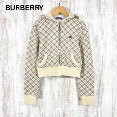 美品 00s BURBERRY BLUE LABEL バーバリーブルーレーベル ホースロゴ刺繍 ノバチェック フーディ フルジップアップ 長袖 パーカー ベージュ y2k