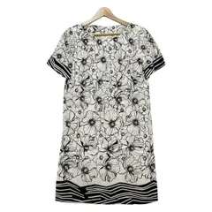 JUN ASHIDA(ジュンアシダ) ワンピース サイズ9 M レディース - 白×黒 半袖/ひざ丈/花柄