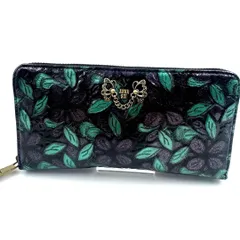 ✨極美品✨ アナスイ ANNA SUI ジェミニ 長財布 ラウンドファスナー  ボタニカル パテントレザー ロゴ金具 ゴールド金具 レア 希少 入手困難