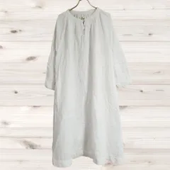 A1331 アールピーエス r.p.s ロングワンピース 長袖(M) 白 無地 綿/コットン Uネック