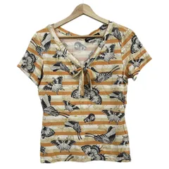 サルバトーレフェラガモ 半袖カットソー サイズM レディース - オレンジ×ベージュ×マルチ ボーダー/蝶柄/リボン