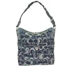 コーチ COACH ハンドバッグ ワンショルダー キャンバス レザー ジャガード シグネチャー CO771-10990 青 ブルー