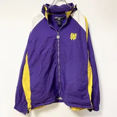 古着 used　PRO CELEBRITY　長袖ジップアップナイロンジャケット　ワンポイント刺繍　フード収納　紫　黄色　サイズ