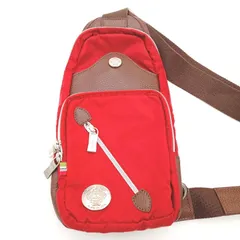 Orobianco オロビアンコ ボディバッグ ワンショルダー 赤×茶 ナイロン×レザー イタリア製 金具ロゴ 斜め掛け DEC-0083