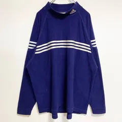 古着 used　adidas　アディダス　長袖ハイネックフリースプルオーバー　ワンポイント刺繍　青　ブルー　秋冬服　Lサイズ