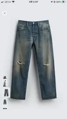 新品 ZARA ザラ ストレートフィット Regular ダメージジーンズ ミディアムブルー 36サイズ