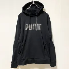 古着 used　PUMA プーマ　長袖ロゴプリントパーカー　スウェットフーディ　ブラック　プルオーバー　カジュアル　Mサイズ