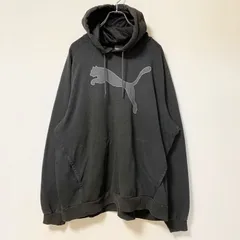 古着 used　PUMA プーマ　長袖ワンポイントロゴデザインパーカー　スウェットフーディ　グレー　前ポケット　XXLサイズ