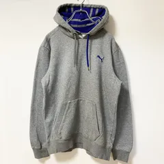 古着 used PUMA プーマ　長袖ワンポイントロゴデザインパーカー　フーディースウェット　グレー　シンプル　Mサイズ