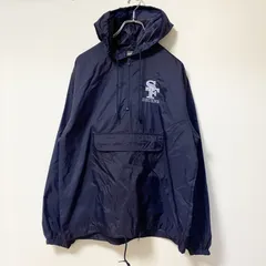 古着 used　長袖ハーフジップアノラックパーカー　ナイロンジャケット　ウインドブレーカー　ロゴ刺繍　ネイビー　Mサイズ