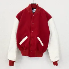 古着 used BUSH KELLER CO　長袖スタジャン　ブルゾン　アウター　レトロデザイン　無地　赤　白　Sサイズ