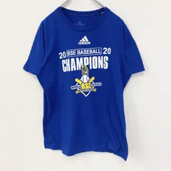 古着 used　adidas アディダス　半袖プリントTシャツ　野球　クルーネック　レトロデザイン　青　ブルー　Mサイズ