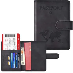 多機能収納ポケット パスポート パスポートカバー カードケース ラベルウォレット 高級PUレザー スキミング防止 軽量 コンパクト パスポートケース おしゃれ 海外旅行 旅行用品 [Hueapion] 透明パスポートカバー付き (ブラック-タイプ2)