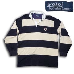 00sRUGBY RALPH LAUREN 白黒太ボーダースカルラガシャツ 希少 - メルカリ