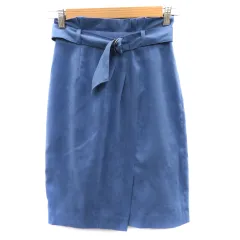 アプワイザーリッシェ Apuweiser-riche タイトスカート ミモレ丈 スリット ウエストベルト付き スエード調 無地 0 ライトブルー /YK9