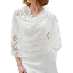 【新品】 [Raizm] 【レースが綺麗 結婚式に◎】 ショール ストール スカーフ パーティー 二次会 大判 薄手 ボレロ 高見え 羽織 レディース (ホワイト) 1