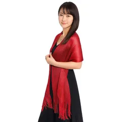 【新品】 [NazyJnn] ショール ストール レディース ラメ きらきら フリンジ 薄手 大判 結婚式 パーティー ドレス 羽織り 披露宴 二次会 演奏会 冷房対策 ギフト ワインレッド 1