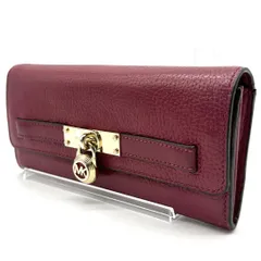 MICHAEL KORS マイケルコース シボ革 レザー 長財布 パープル ゴールド金具 MKロゴ チャーム付き フラップウォレット ロングウォレット レディース財布 大容量 カード収納 小銭入れ付き