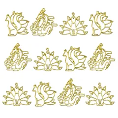 カン付き 伝説の動物 大量 和風 uvクラフト 九尾の狐 セット 龍 3種12個 美しい ゴールド セッティング パーツ アクセサリーパーツ MUNCVY から枠 フレーム ペンダント 空枠 ハンドメイド レジン枠 手作