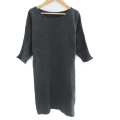 ビームスハート BEAMS HEART ニットワンピース ひざ丈 七分袖 ラウンドネック ドルマンスリーブ リブ F ダークグレー /SM31