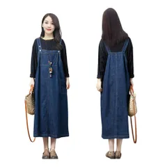 体型カバー きれいめ ロング マキシ丈 ゆったり キャミワンピース サロペットスカート ワンピース 大きいサイズ デニム レディース ジャンパースカート [Icyrain]