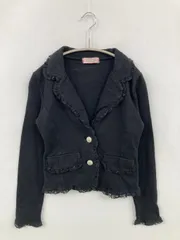 NICOLE ニコル テーラードジャケット 140 ブラック コットン ナイロン 無地 レース リボン ショート丈 フードなし シングル