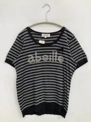 SONIA RYKIEL ソニアリキエル Tシャツ/カットソー 40 ブラック ボーダー柄 ブランドロゴ ビジュー リボン ミドル丈 半袖 クルーネック(丸首)
