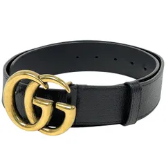 グッチ GUCCI ダブルG ワイドベルト GGマーモント ベルト レザー ブラック メンズ 【中古】