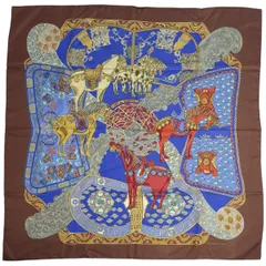 エルメス HERMES カレ90 ART des STEPPES ステップ美術 馬 スカーフ シルク ブラウン マルチカラー レディース 【中古】