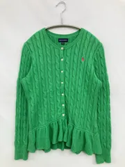 Ralph Lauren ラルフローレン カーディガン/ボレロ L(12-14) グリーン コットン ニット 無地 ワンポイント ブランドロゴ フリル ミドル丈 長袖