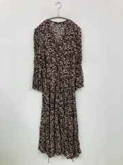 UNIQLO ユニクロ ワンピース M ブラック 花柄・ボタニカル柄 長袖 ロング・マキシ丈 フレア
