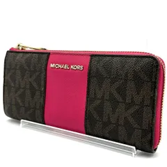 MICHAEL KORS マイケルコース MKロゴ PVC レザー L字ファスナー 長財布 ブラウン パープル モノグラム ロングウォレット レディース財布 ゴールド金具 大容量 カード収納