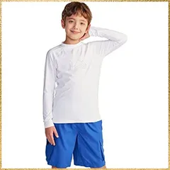 ☆彡送料無料でお届け☆彡L_ホワイト(BSR13) [テスラ] ラッシュガード キッズ 長袖 クルーネック UVカット 吸汗速乾 接触冷感 無地 軽量 速乾素材 水着用 スイムシャツ 水陸両用 日焼け対策 男の子 女の子 子供服 ジュニア 夏用 スポーツウェア