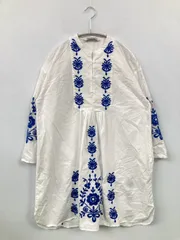 ZARA ザラ チュニック S ホワイト コットン 花柄・ボタニカル柄 刺繍 長袖 ひざ丈