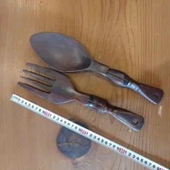 木製フォーク＆スプーン 壁飾り 大型 約30cm キッチンインテリア レトロ