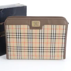 美品 バーバリー ノバ チェック レザー セカンドバッグ クラッチ ポーチ 通勤 ビジネス 本革 ブラウン 茶色 メンズ RUM DO22-4【中古】
