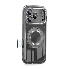 【新品】 DAMESINE iPhone 17ProMax用ケース クリアブラック MagSafe対応 回転リングスタンドマグネット搭載 薄型 エアバック内蔵耐衝撃 黄変防止 着脱可能カメラカバーキラキラ カメラコントロールボタン付き かわいいアイホン17 0